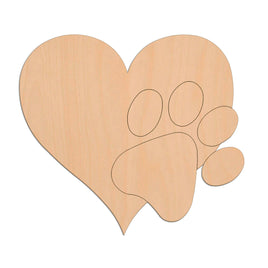 Heart with Paw wooden shapes