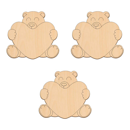Teddy Hugging A Heart - 10cm x 9cm wooden shapes