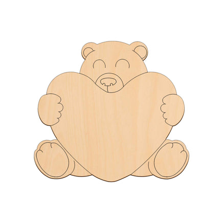 Teddy Hugging A Heart - 20cm x 18.1cm wooden shapes
