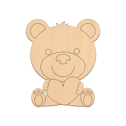 Teddy Sitting With A Heart - 14.3cm x 20cm wooden shapes