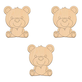 Teddy Sitting With A Heart - 7.1cm x 10cm wooden shapes