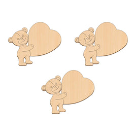Teddy Standing With A Heart - 10cm x 8.2cm wooden shapes